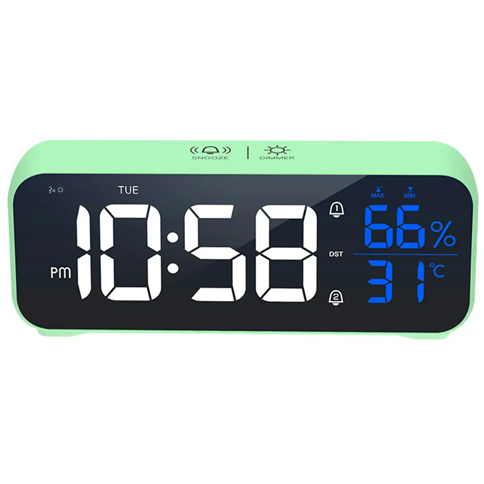 TODO LED Digital Alarm Clock Temperature Display Music Alarm USB Rechargeable - Green