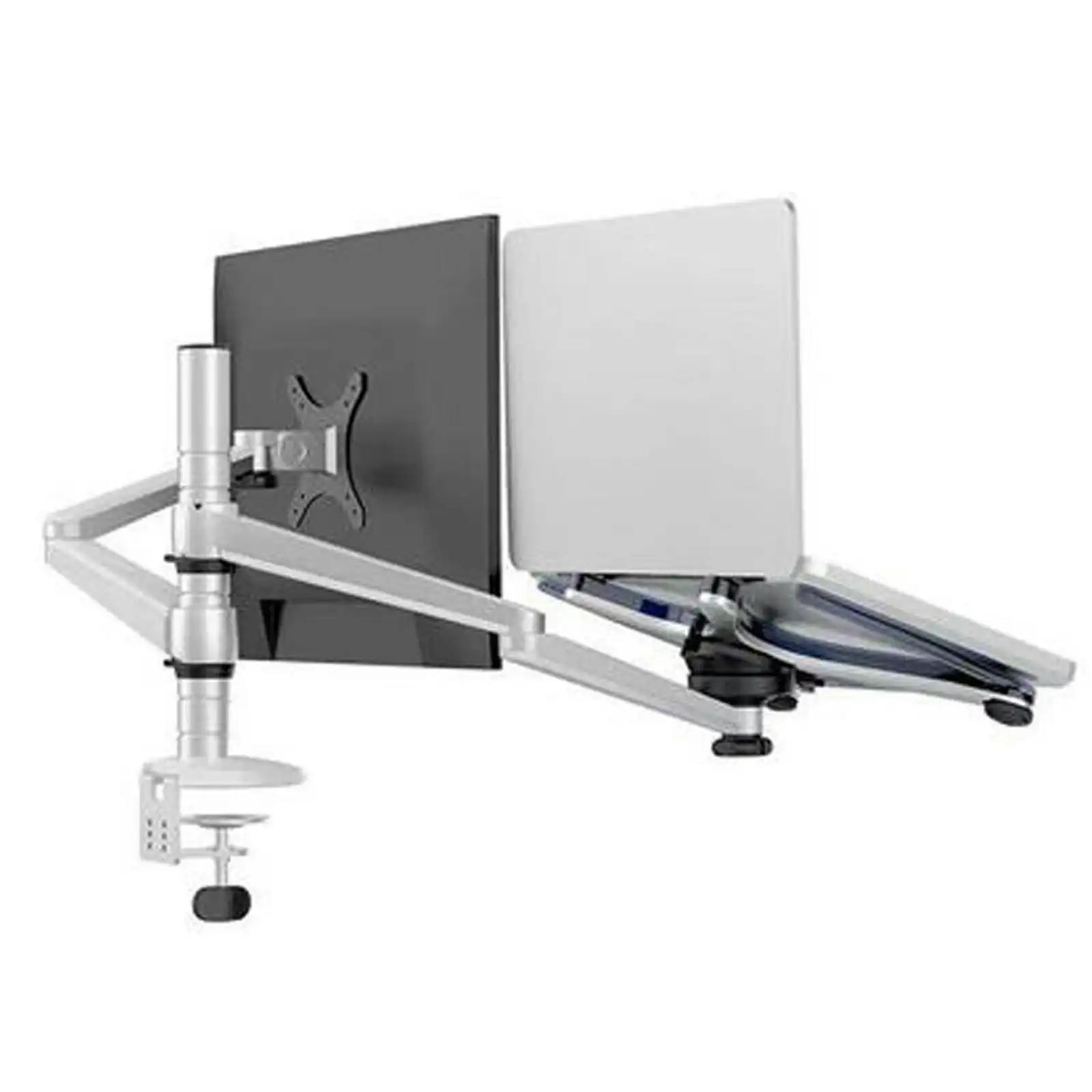 TODO Aluminium Dual Laptop + Monitor Stand Desk Clamp Mount Bracket VESA 75-100mm 2 Arm