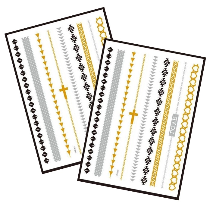 Metallic Temporary Tattoo Gold Silver Glitter Party Body Sticker Waterproof 2 Sheets 031