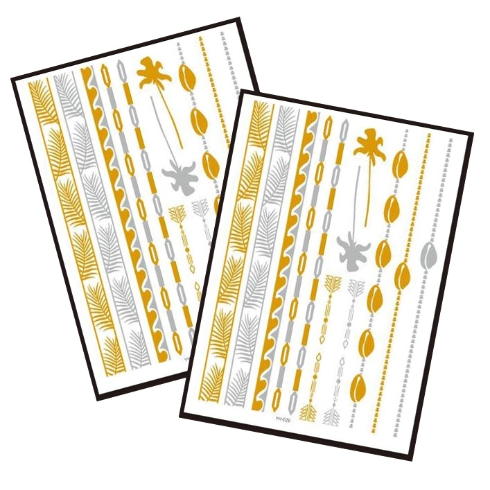 Metallic Temporary Tattoo Gold Silver Glitter Party Body Sticker Waterproof 2 Sheets 029