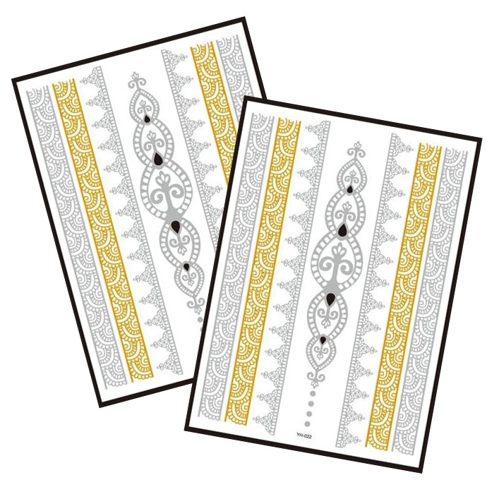 Metallic Temporary Tattoo Gold Silver Glitter Party Body Sticker Waterproof 2 Sheets 022