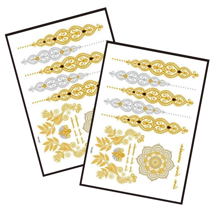 Metallic Temporary Tattoo Gold Silver Glitter Party Body Sticker Waterproof 2 Sheets 021