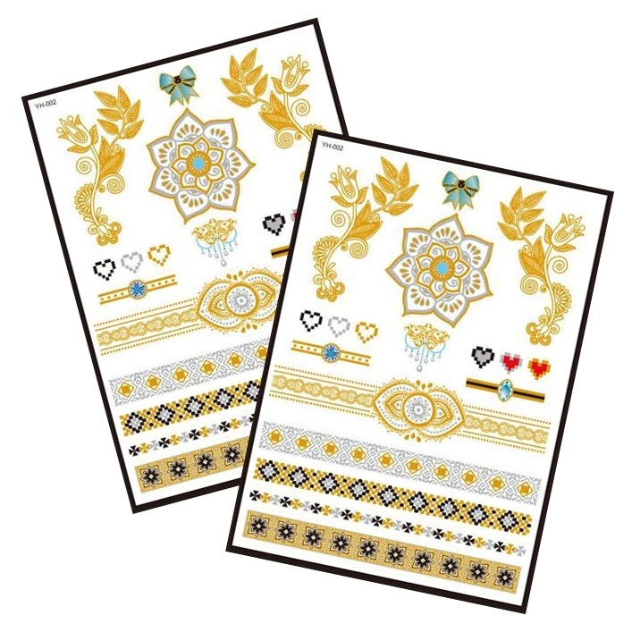 Metallic Temporary Tattoo Gold Silver Glitter Party Body Sticker Waterproof 2 Sheets 002