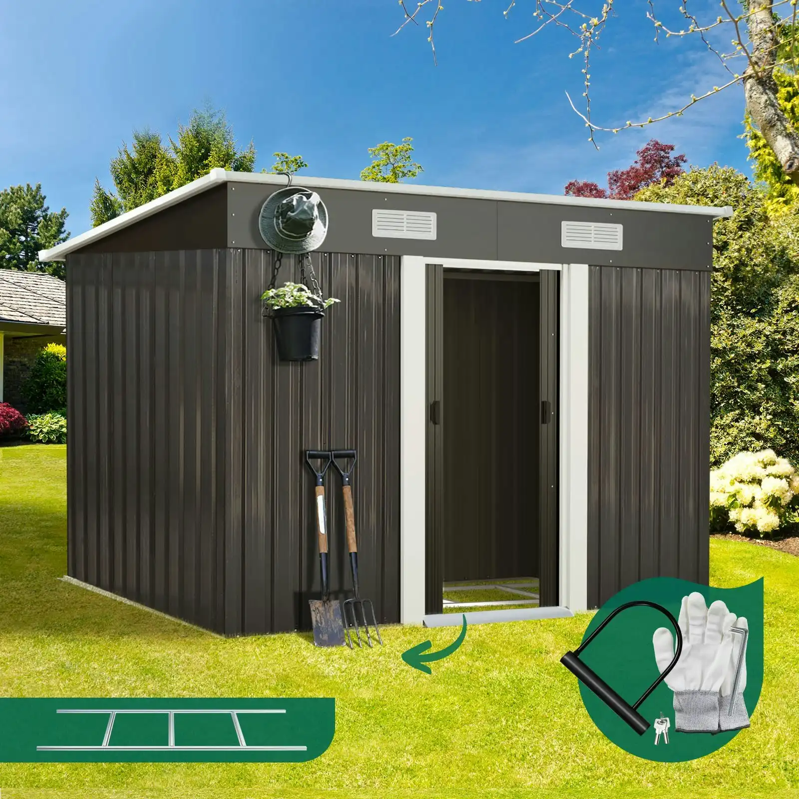 Livsip Garden Shed Outdoor Storage Sheds 2.38x1.31M Workshop Cabin Metal Base