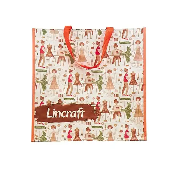 Lincraft Polypropylene Bag, Sewing Print Orange Handles