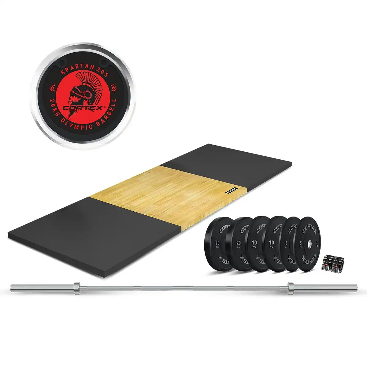 Cortex Deadlift Starter Set, 90kg Olympic Bumper (V2) Plates, Bar and 1x3m Lifting Platform