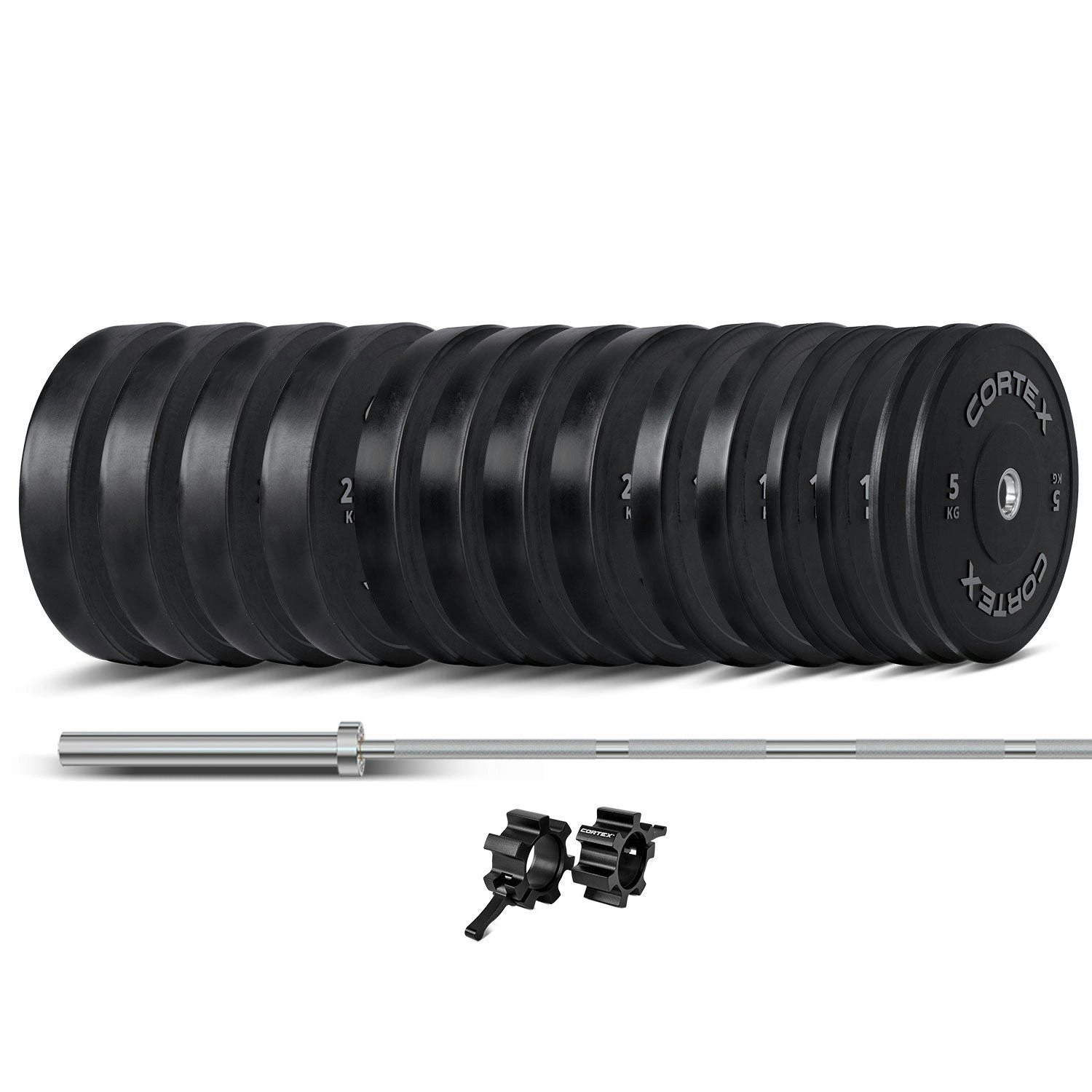 Cortex Pro 260kg Black Series Bumper Plate V2 Package with Zeus Competition Barbell