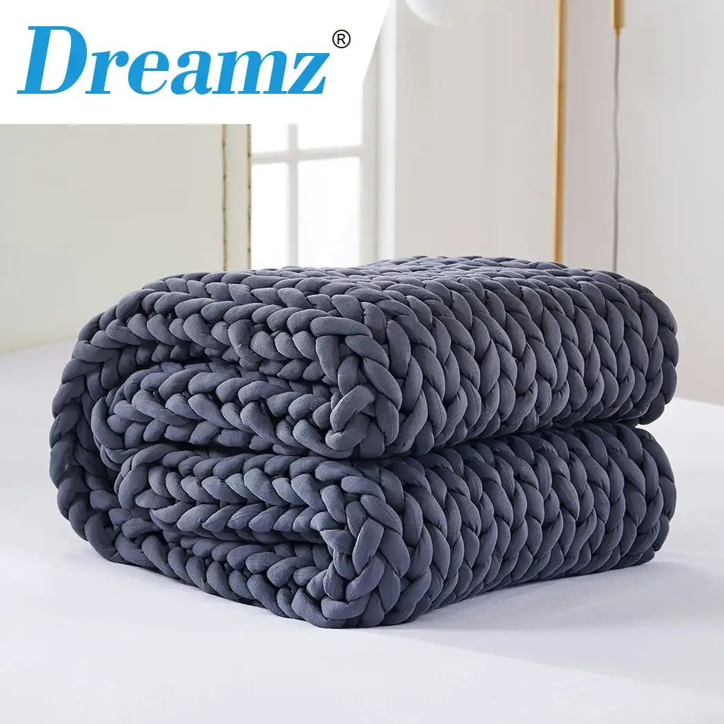 Dreamz Knitted Weighted Blanket Chunky Bulky Knit Throw Blanket 9KG Dark Grey