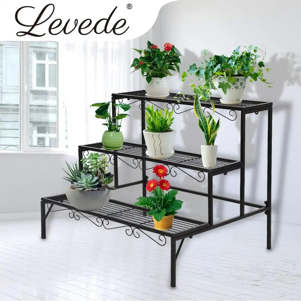 Levede 2x Plant Stands Outdoor Indoor Garden Metal 3 Tier Planter Corner Shelf