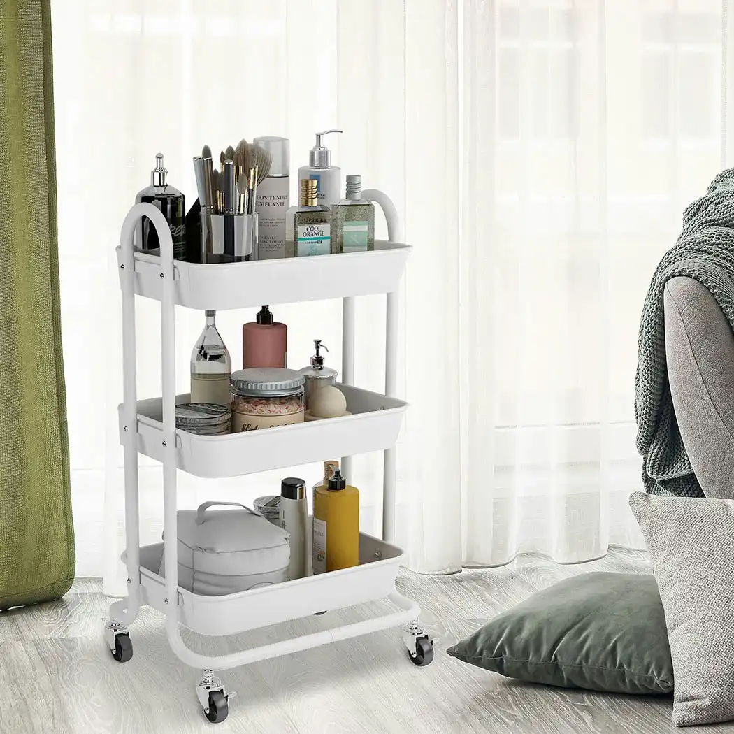 Levede 3 Tiers Kitchen Storage Trolley Cart Steel Rack Shelf Organiser White