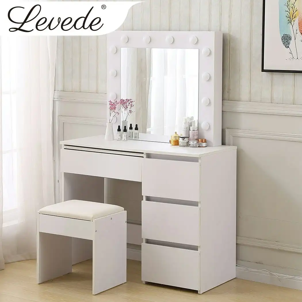 Levede Dressing Table Vanity Set Stool Makeup LEDs Mirror Jewellery Organizer