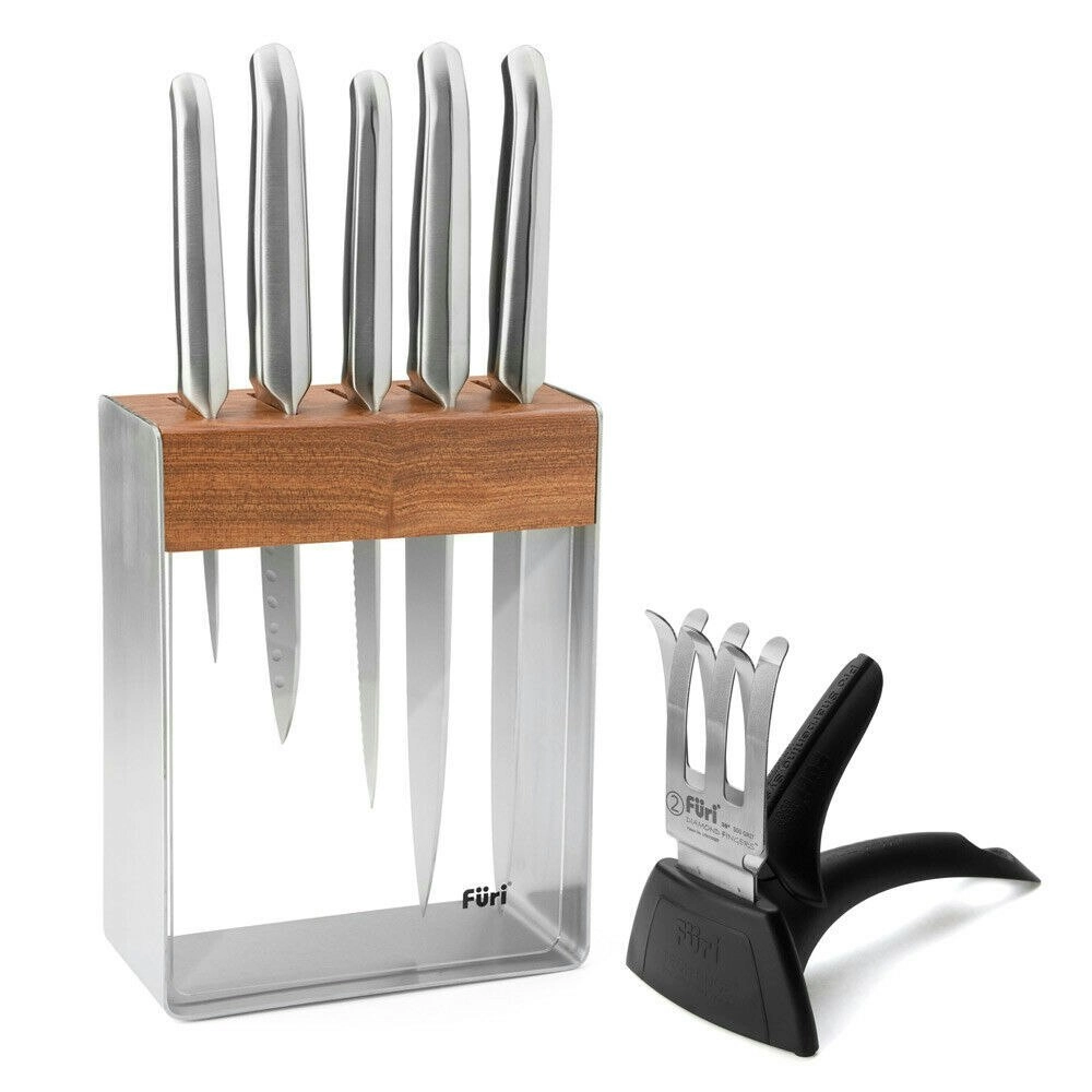 Furi Pro Stainless Steel 7pc Knife Block Set | 7 Piece Japanese Stainless Steel