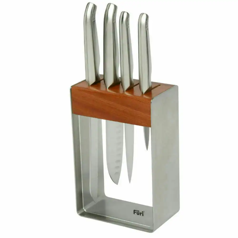 Furi Pro Stainless Steel 5pc Knife Block Set | 5 Piece Japanese Stainless Steel