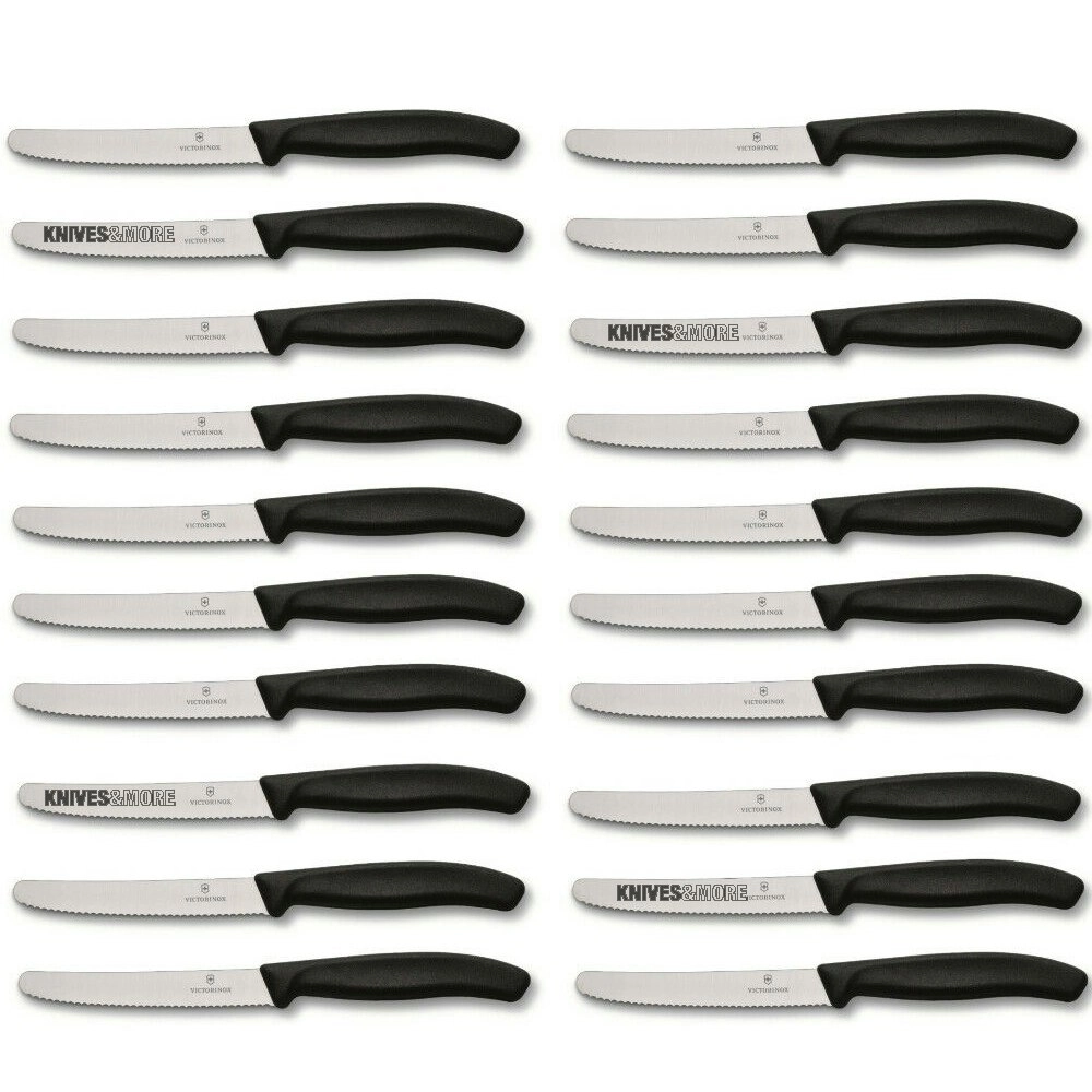 New 20pc Victorinox Steak and Tomato Knife 11cm Wavy Edge - Black