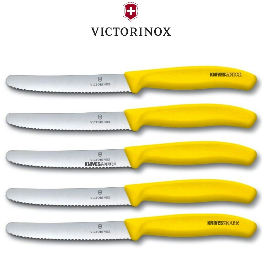 Victorinox Steak & Tomato Knife Pistol Grip 11cm | Yellow Set x 5 Knives