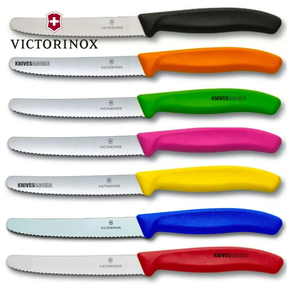 Victorinox Steak & Tomato 11cm Knife Pistol Grip Set x 7 Knives Colourful