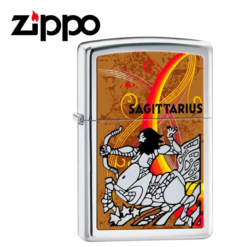 New Zippo High Polish Chrome Zodiac Lighter   Sagittarius