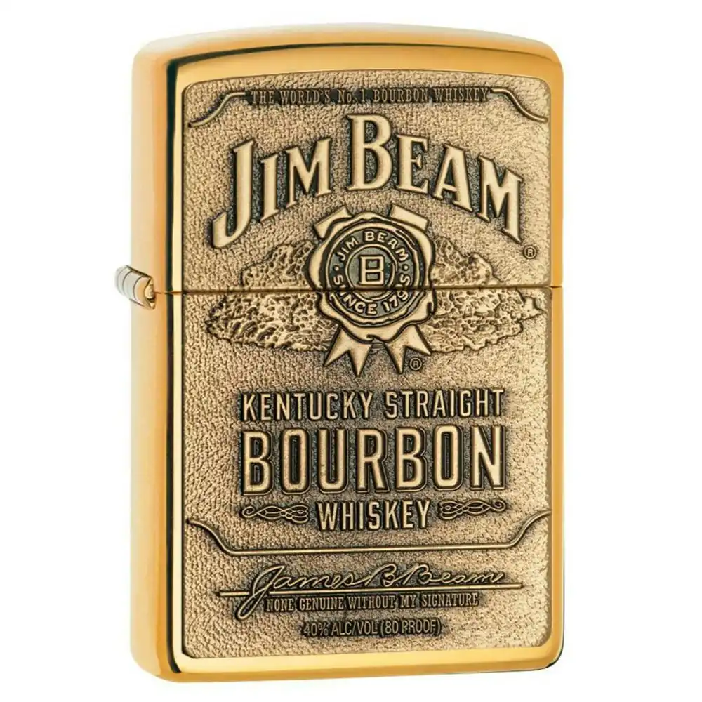 Zippo Jim Beam Full Label Brass Chip  | High Polished Brass Lighter 94258