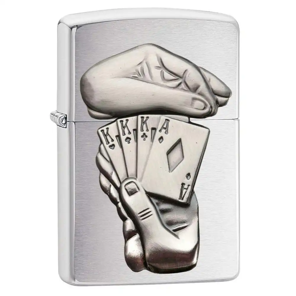 Zippo Full House Emblem Lighter - Brushed Chrome 97141