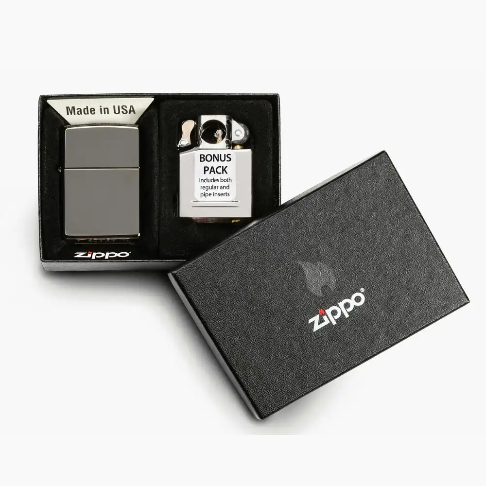 New Zippo Black Ice Lighter With Pipe Insert Set