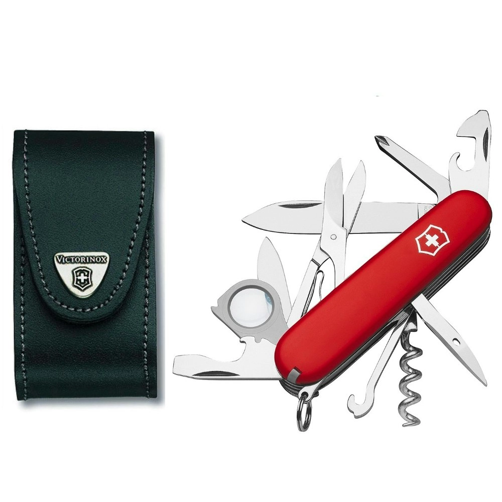 Victorinox Explorer Swiss Army Knife Red + Leather Pouch Bundle