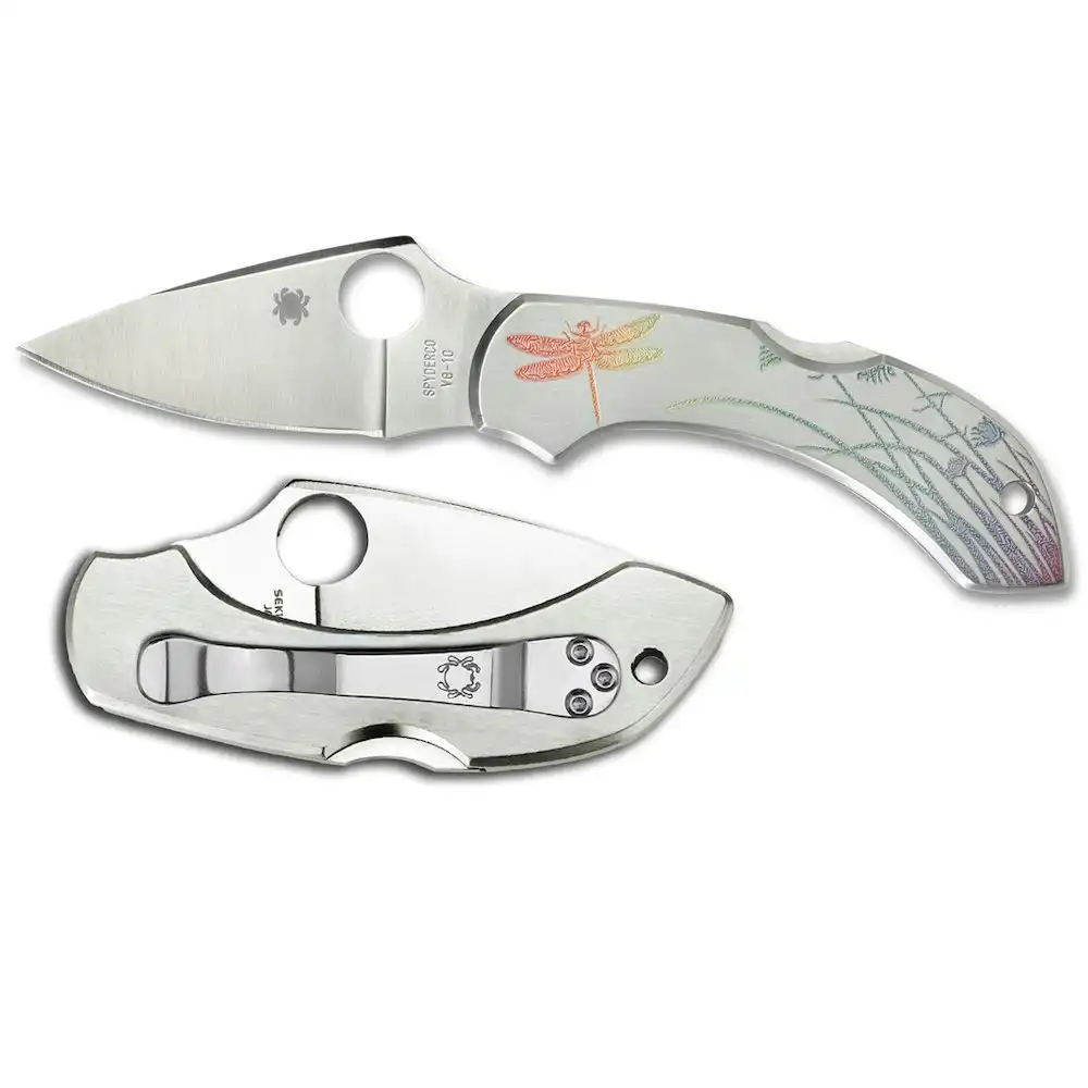 Spyderco Dragonfly Stainless Tattoo - Plain Blade Folding Knife YSC28PT