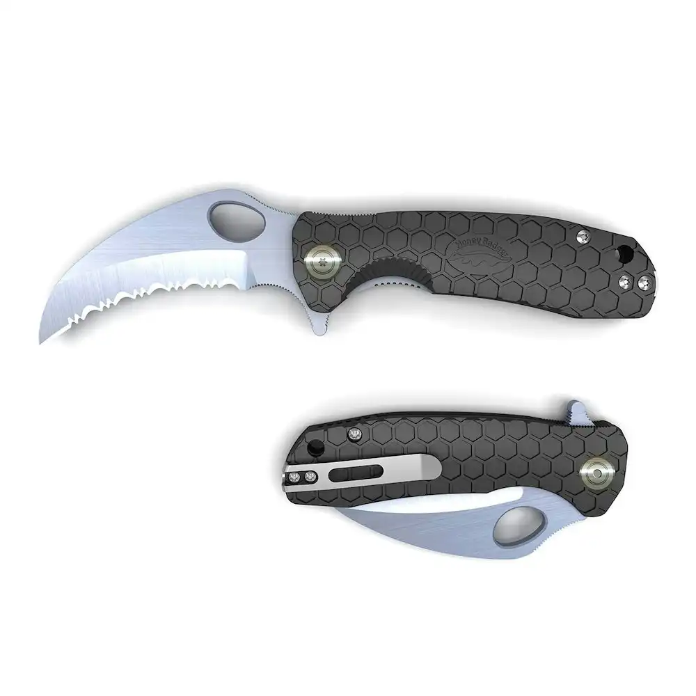 Honey Badger Claw Large Serrated Blade Folding Pocket Knife | Black