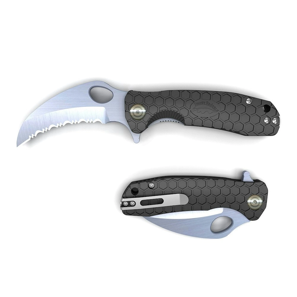 Honey Badger Claw Large Serrated Blade Folding Pocket Knife | Black