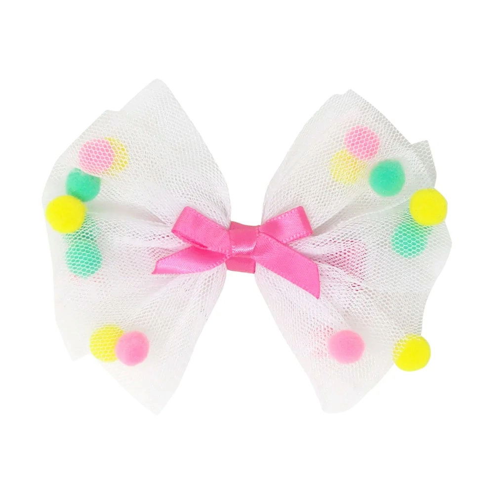 Mesh Bow with Pom Pom Hairclip