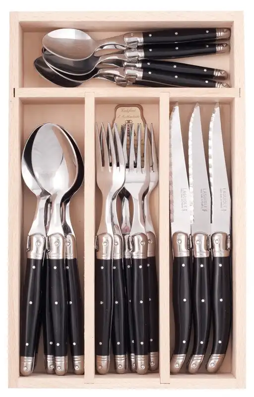 AndrÃƒÂ© Verdier Laguiole Debutant Black 24 Piece Cutlery Set - Black