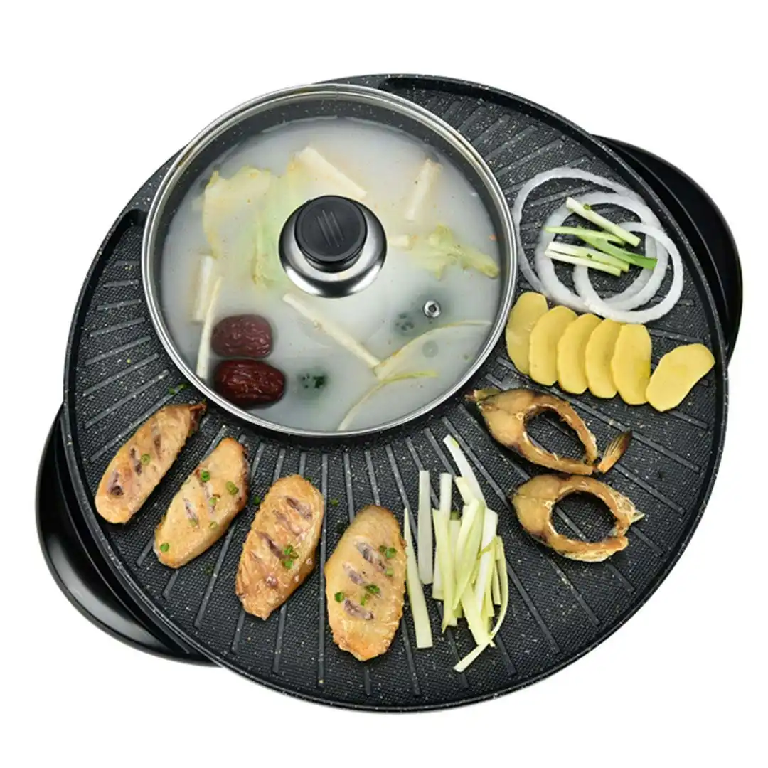 Soga 2 in 1 Electric Stone Coated Teppanyaki Grill Plate Steamboat Hotpot 3-5 Person