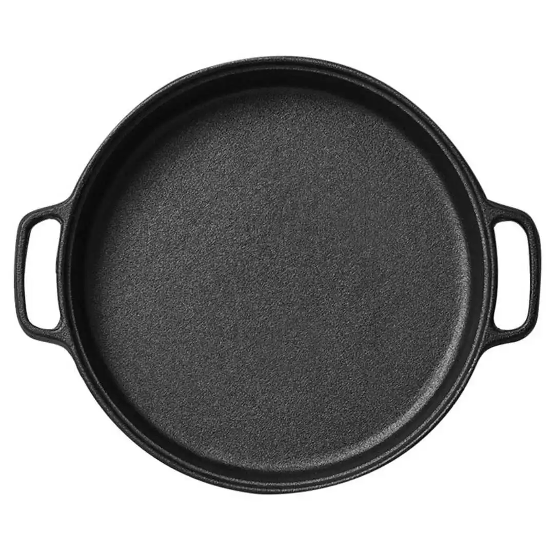 Soga Cast Iron Frying Pan Skillet Coating Steak Sizzle Platter 35cm