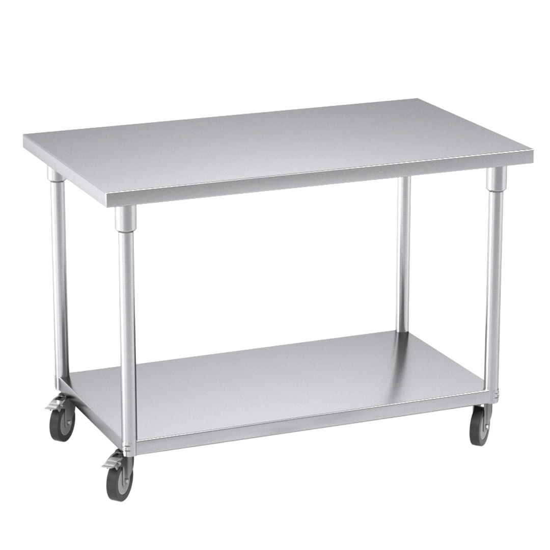 Soga 120cm Commercial Catering Kitchen Stainless Steel Prep Work Bench Table with Wheels