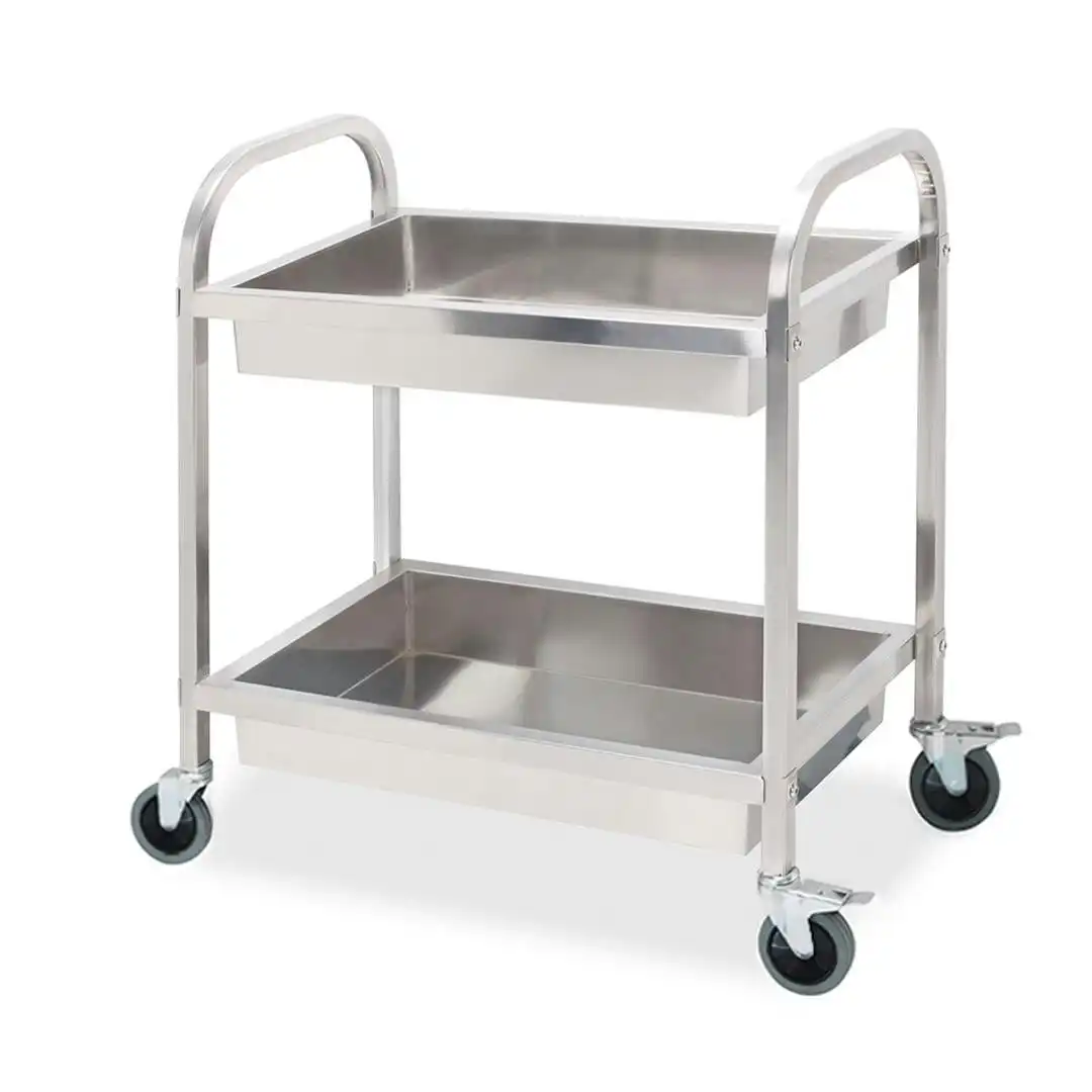 Soga 2 Tier Stainless Steel Kitchen Trolley Bowl Collect Service Food Cart 85x45x90cm Medium