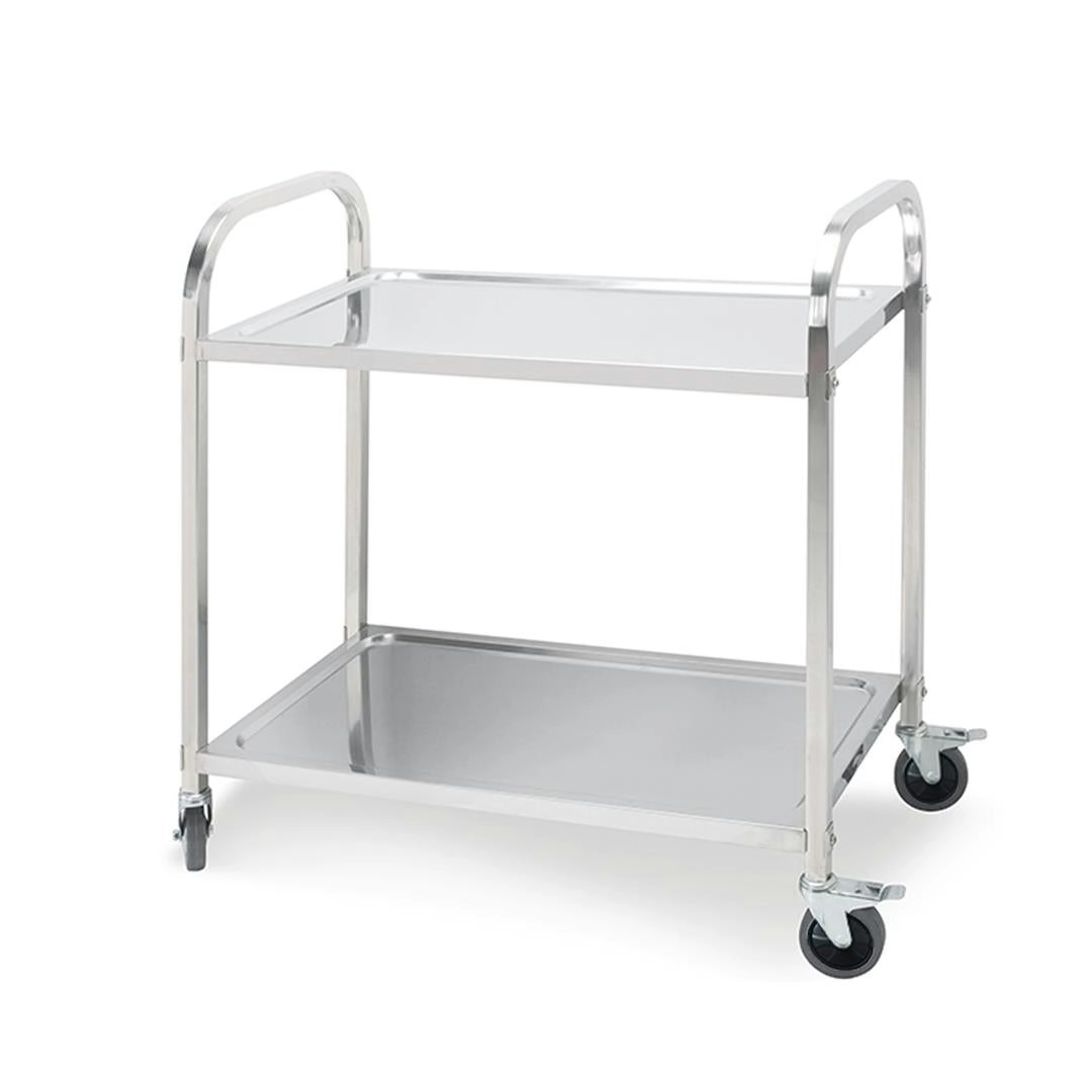 Soga 2 Tier Stainless Steel Kitchen Trolley Bowl Collect Service FoodCart 95x50x95cm Large