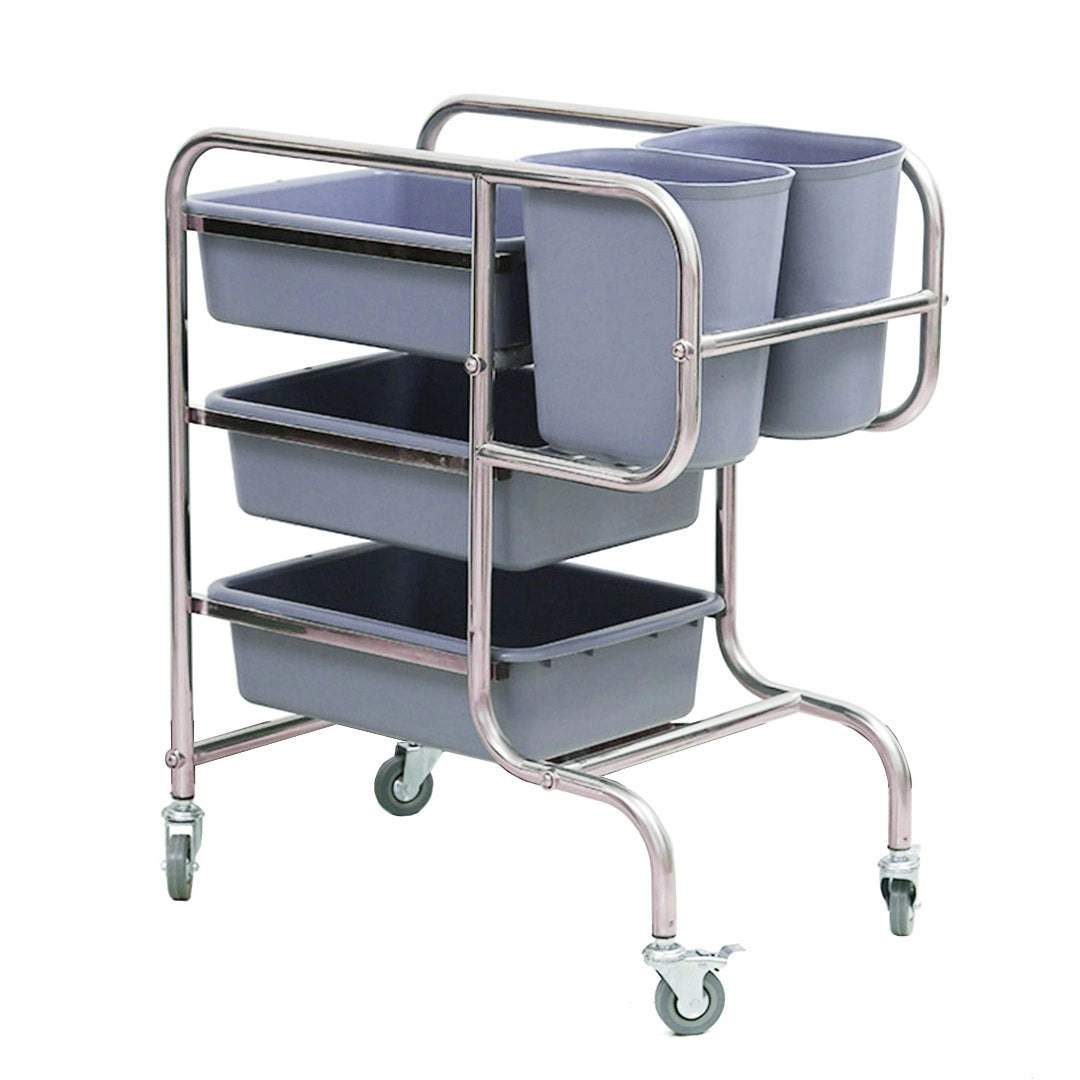 Soga 3 Tier Food Trolley Food Waste Cart Five Buckets Kitchen Food Utility 80x43x89cm Round