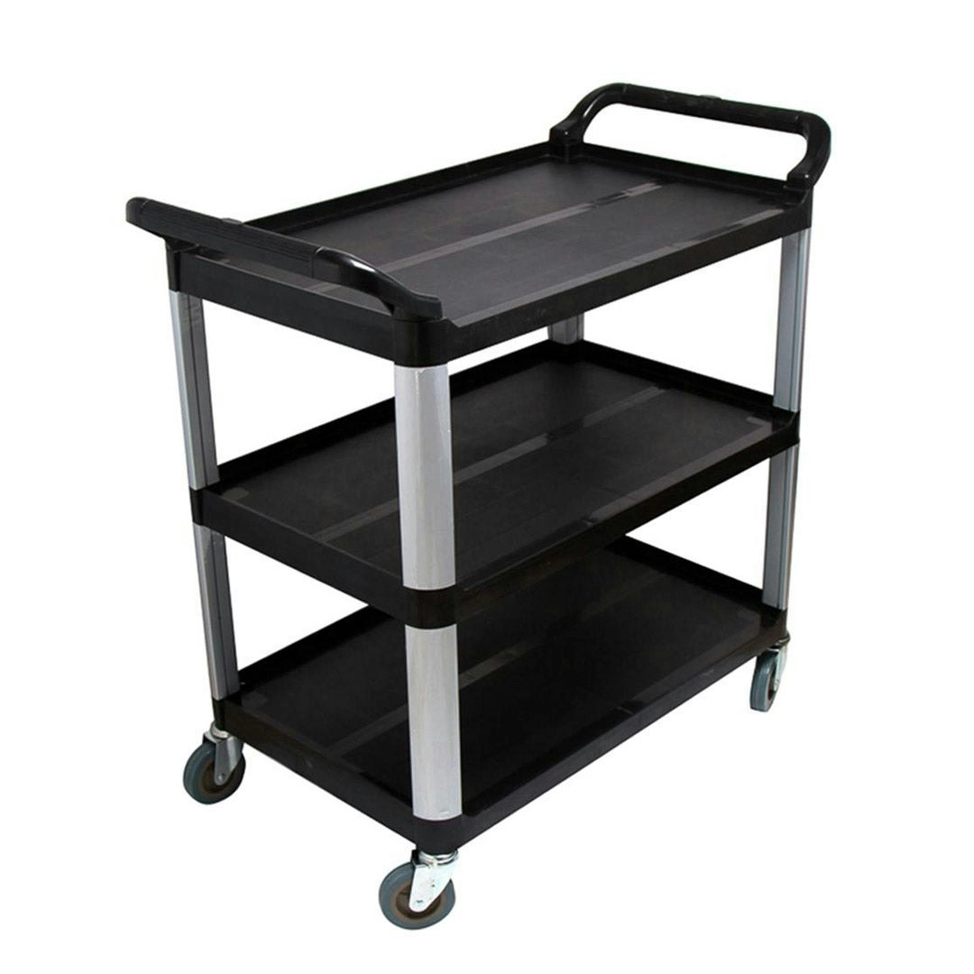 Soga 3 Tier Food Trolley Food Waste Cart Storage Mechanic Kitchen Black 83.5x43x95cm Small