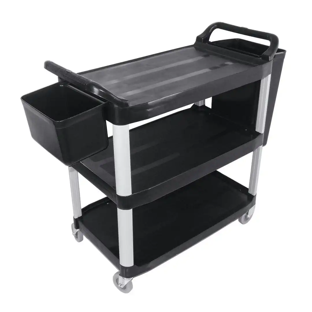 Soga 3 Tier Food Trolley Food Waste Cart With Two Bins Storage Kitchen Black Large