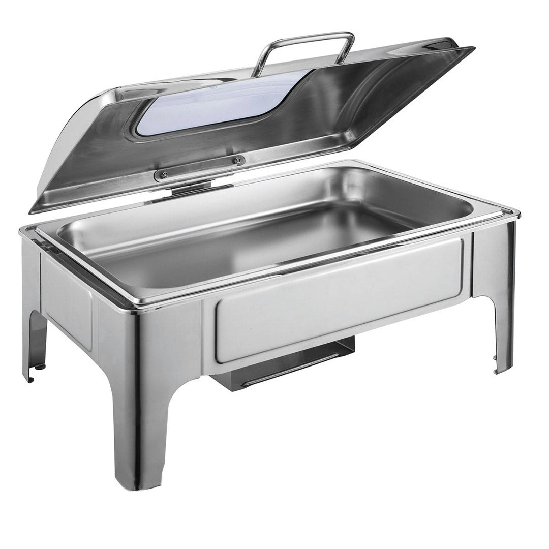 Soga 9L Rectangular Stainless Steel Soup Warmer Roll Top Chafer Chafing Dish Set with Glass Visual Window Lid