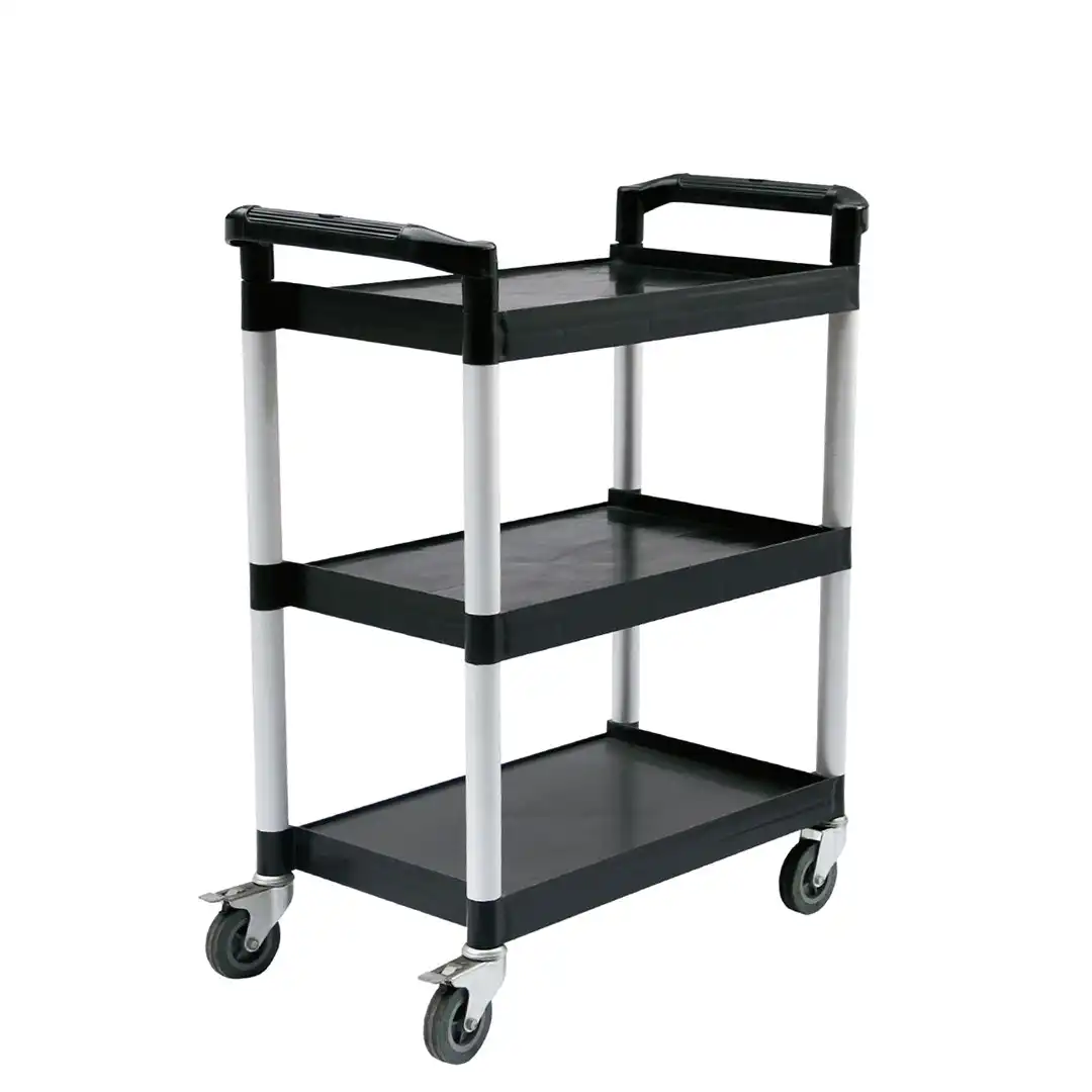 Soga 3 Tier Food Trolley Portable Kitchen Cart Multifunctional Big Utility Service with wheels 830x420x950mm Black