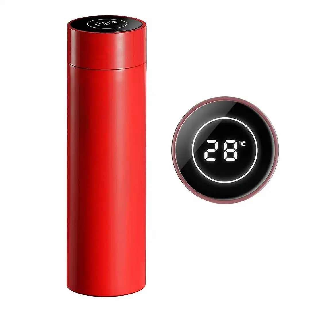 Soga 500ML Stainless Steel Smart LCD Thermometer Display Bottle Vacuum Flask Thermos Red