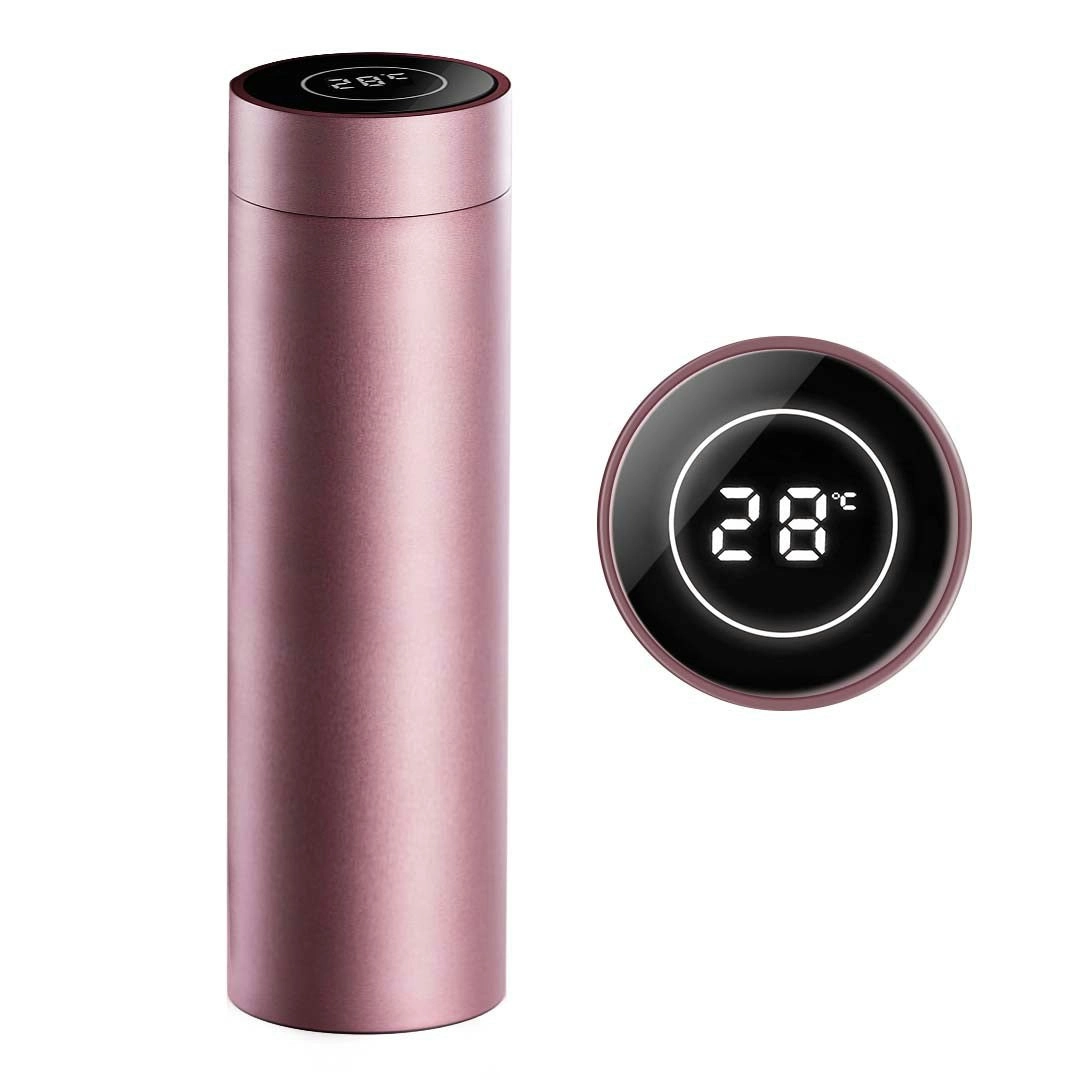 Soga 500ML Stainless Steel Smart LCD Thermometer Display Bottle Vacuum Flask Thermos Rose Gold