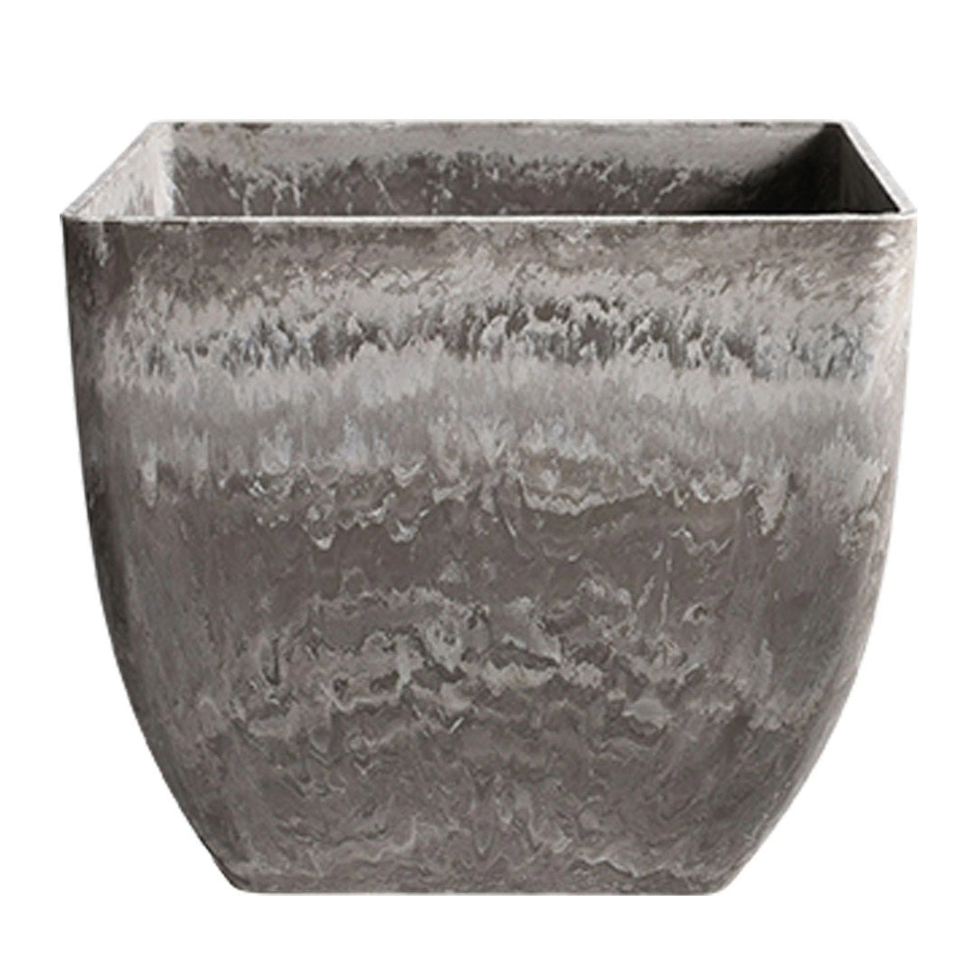 Soga 27cm Rock Grey Square Resin Plant Flower Pot in Cement Pattern Planter Cachepot for Indoor Home Office