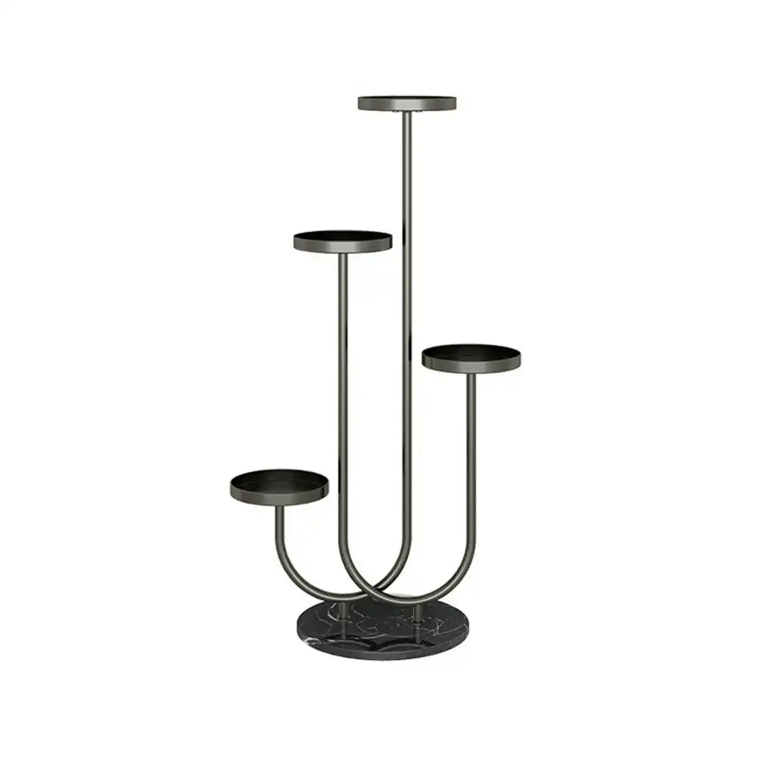 Soga U Shaped Plant Stand Round Flower Pot Tray Living Room Balcony Display Black Metal Decorative Shelf