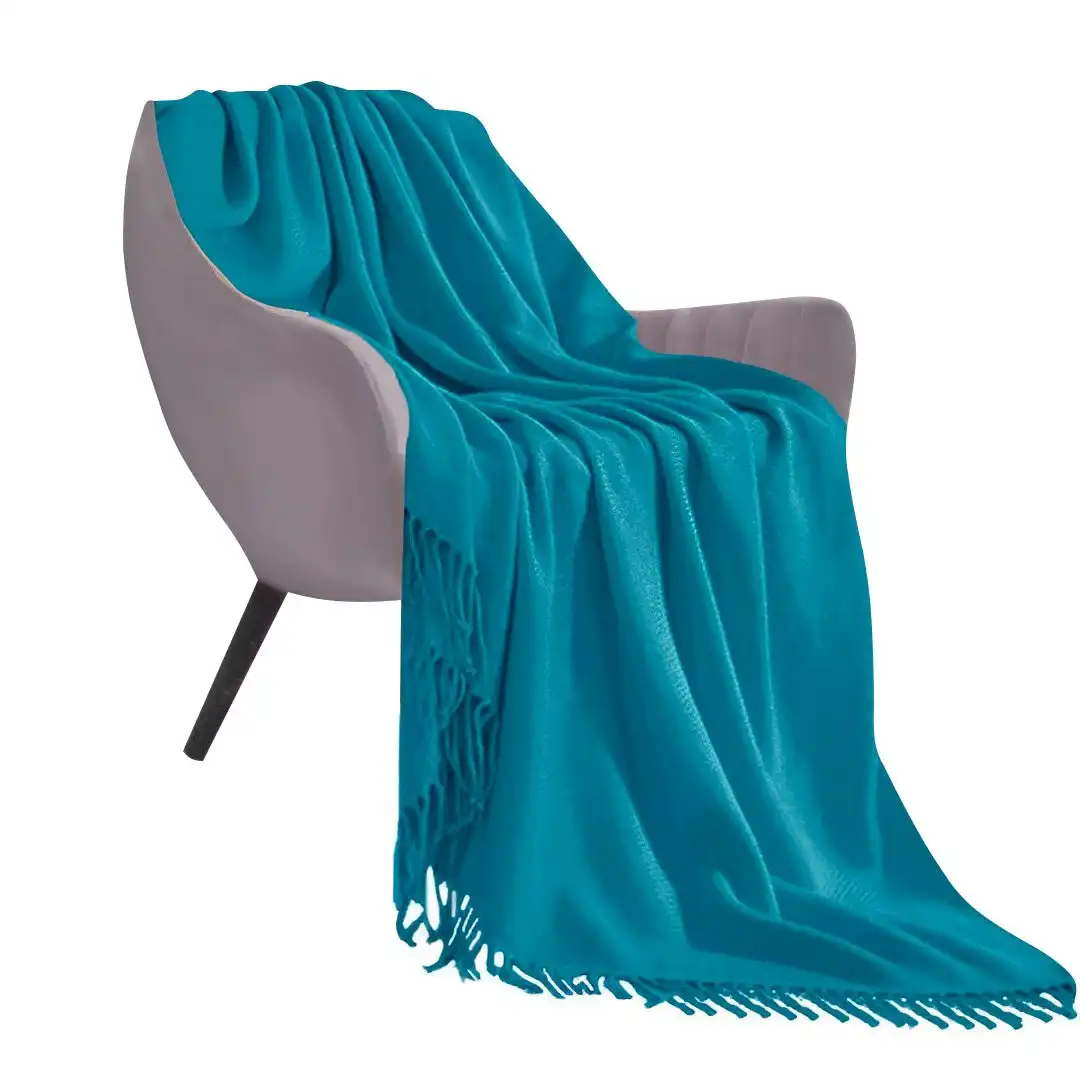 Soga Blue Acrylic Knitted Throw Blanket Solid Fringed Warm Cozy Woven Cover Couch Bed Sofa Home Decor