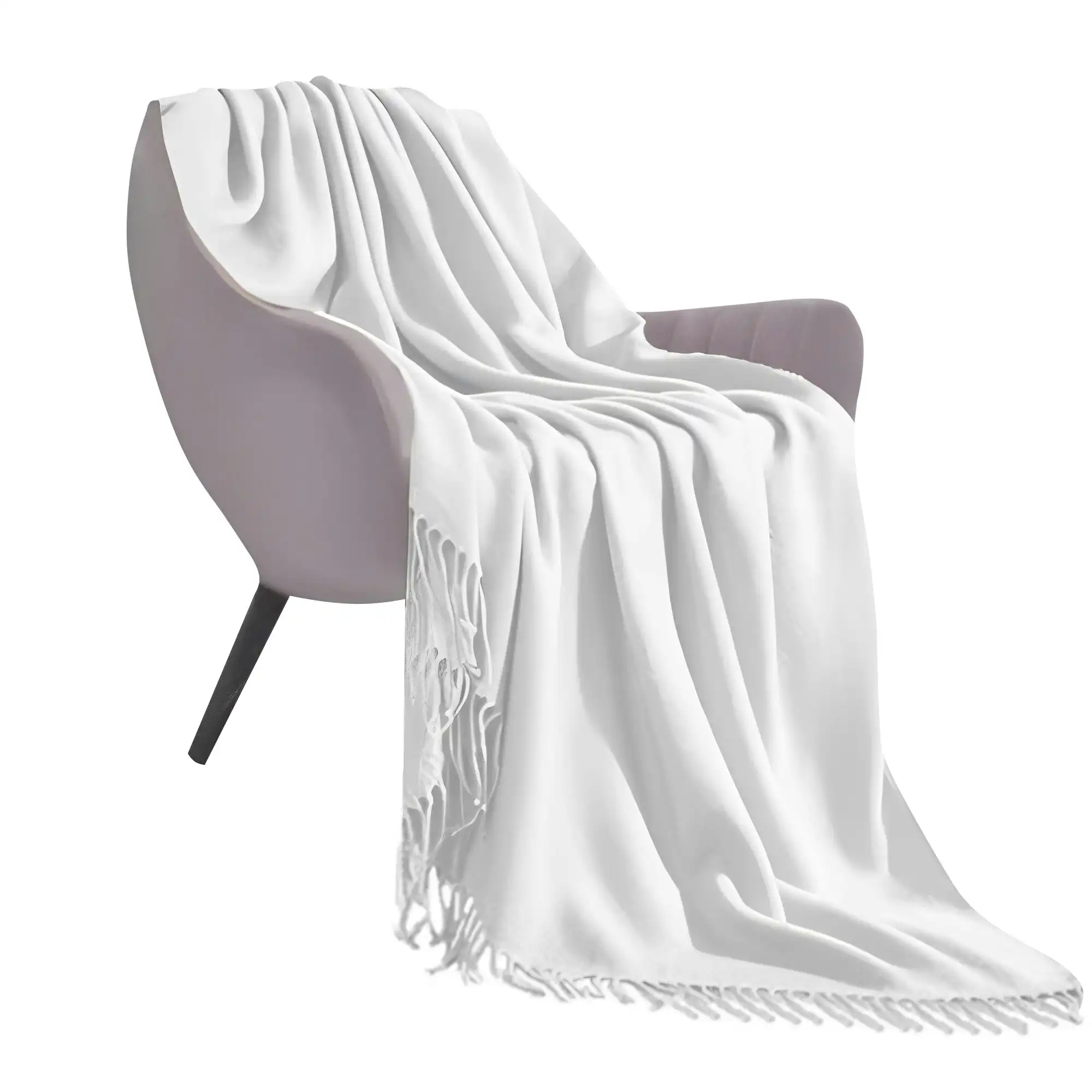 Soga White Acrylic Knitted Throw Blanket Solid Fringed Warm Cozy Woven Cover Couch Bed Sofa Home Decor