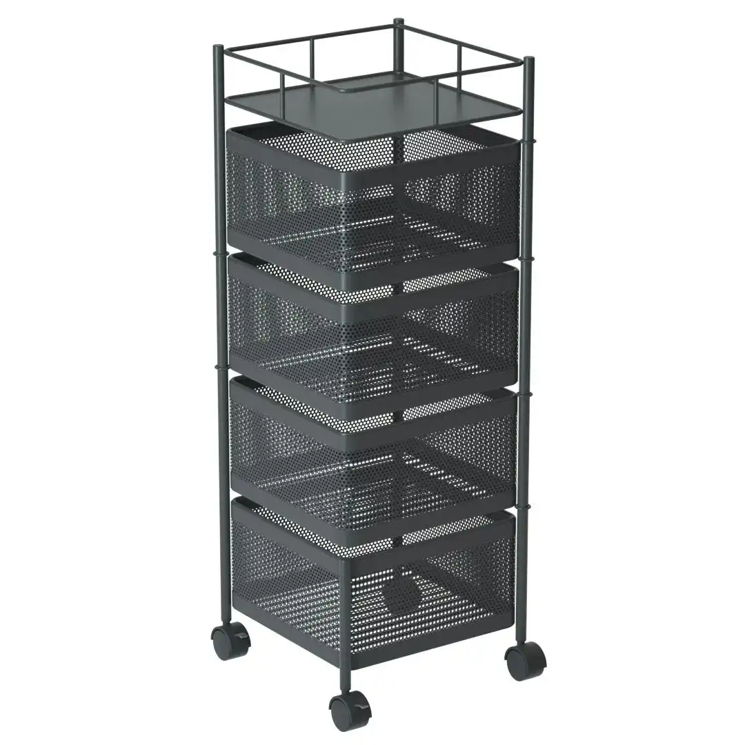 Soga 4 Tier Steel Square Rotating Kitchen Cart Multi-Functional Shelves Storage Organizer with Wheels