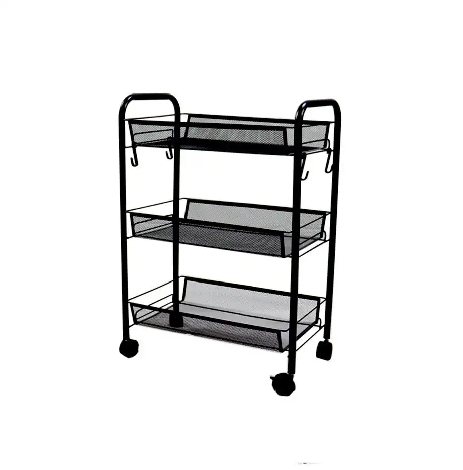 Soga 3 Tier Steel Black Bee Mesh Kitchen Cart Multi-Functional Shelves Storage Organizer with Wheels