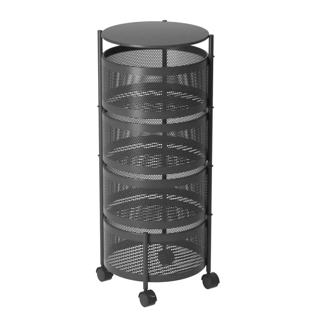 Soga 4 Tier Steel Round Rotating Kitchen Cart Multi-Functional Shelves Storage Organizer with Wheels