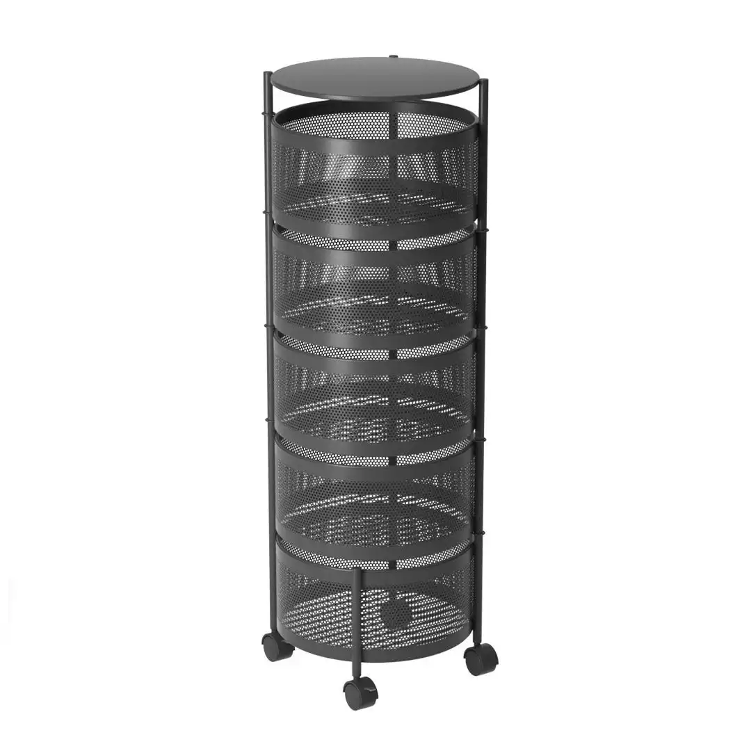 Soga 5 Tier Steel Round Rotating Kitchen Cart Multi-Functional Shelves Storage Organizer with Wheels